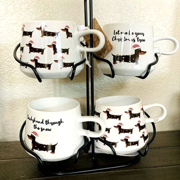 Christmas Dachshund Doxie Dog Mugs & Caddy Set - Picture 1 of 5